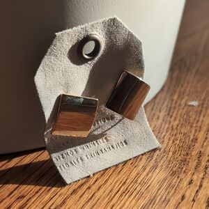 Anthropologie Shiny Gold Rectangular Earrings